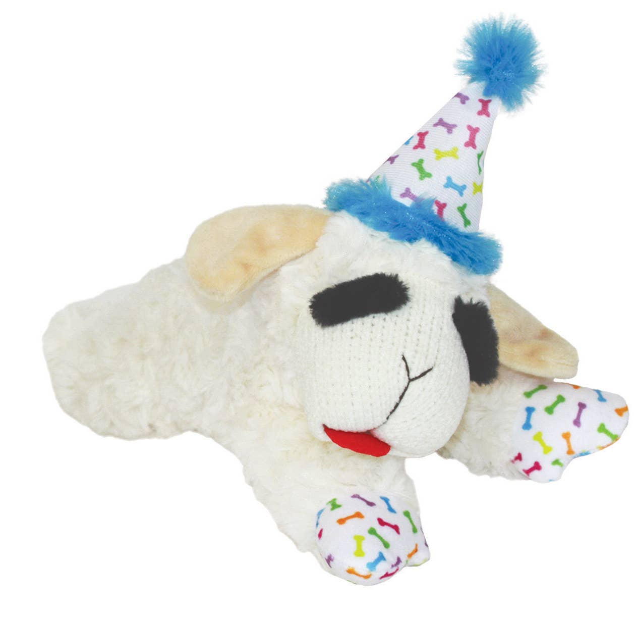 Lamb Chop w/ Birthday Hat Plush Dog Toy Blue 10.5" - Doglicious Bakery Bites