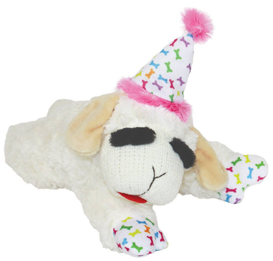 Lamb Chop w/ Birthday Hat Plush Dog Toy Pink 10.5" - Doglicious Bakery Bites