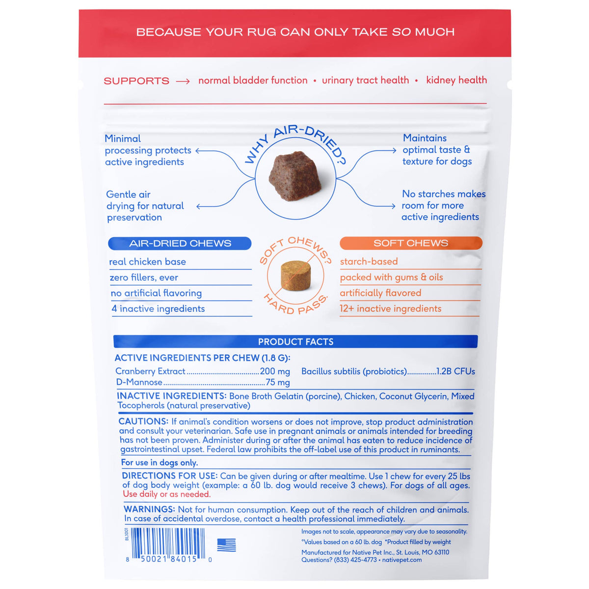 Native Pet - Cranberry Bladder Chews, Kidney & Urinary Supplement for Dog - Doglicious Bakery Bites