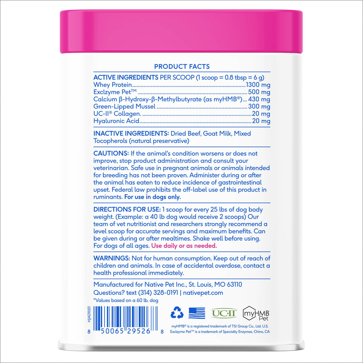 Native Pet - Hip+Joint Advanced Care Powder Joint, Muscle & Inflammation - Doglicious Bakery Bites