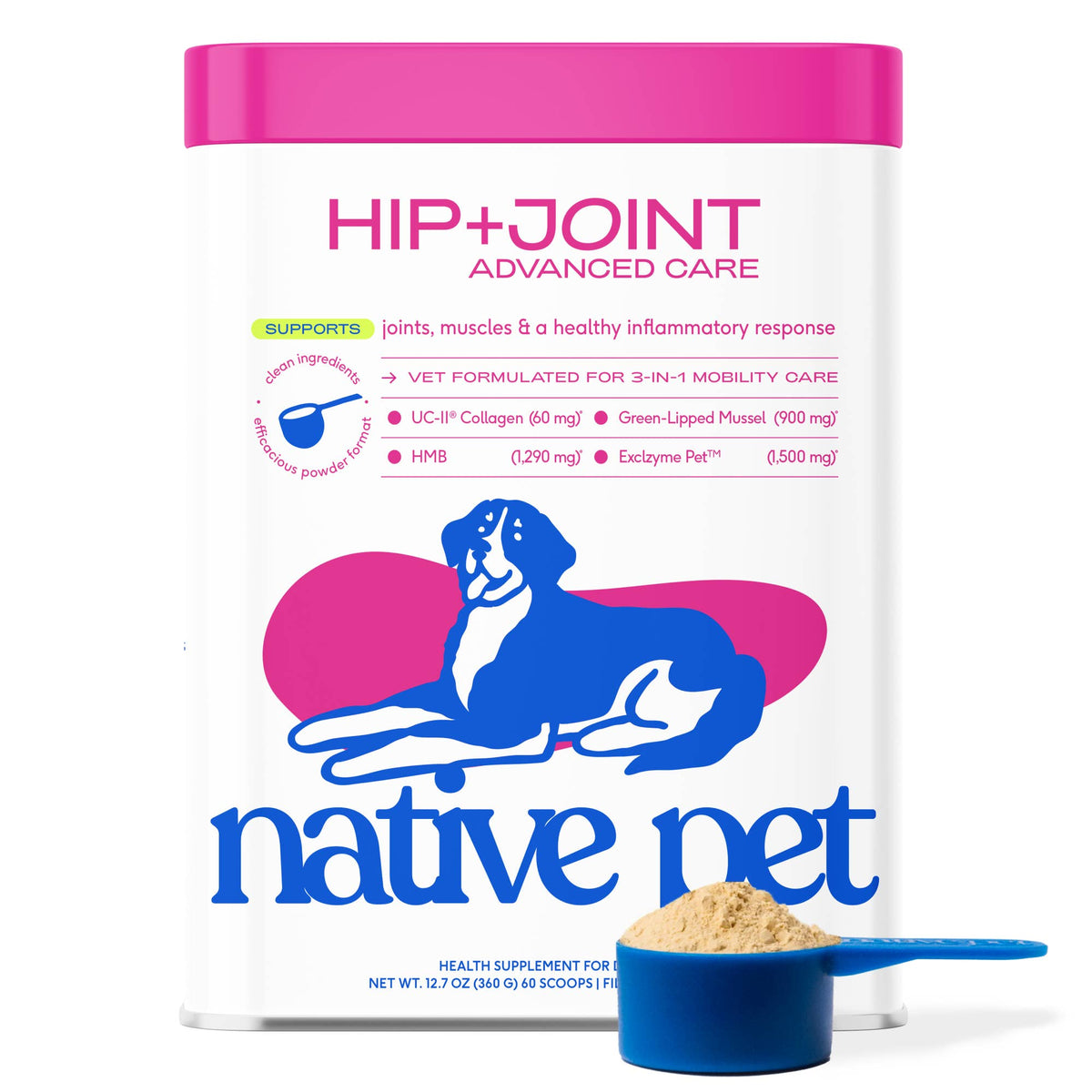 Native Pet - Hip+Joint Advanced Care Powder Joint, Muscle & Inflammation - Doglicious Bakery Bites