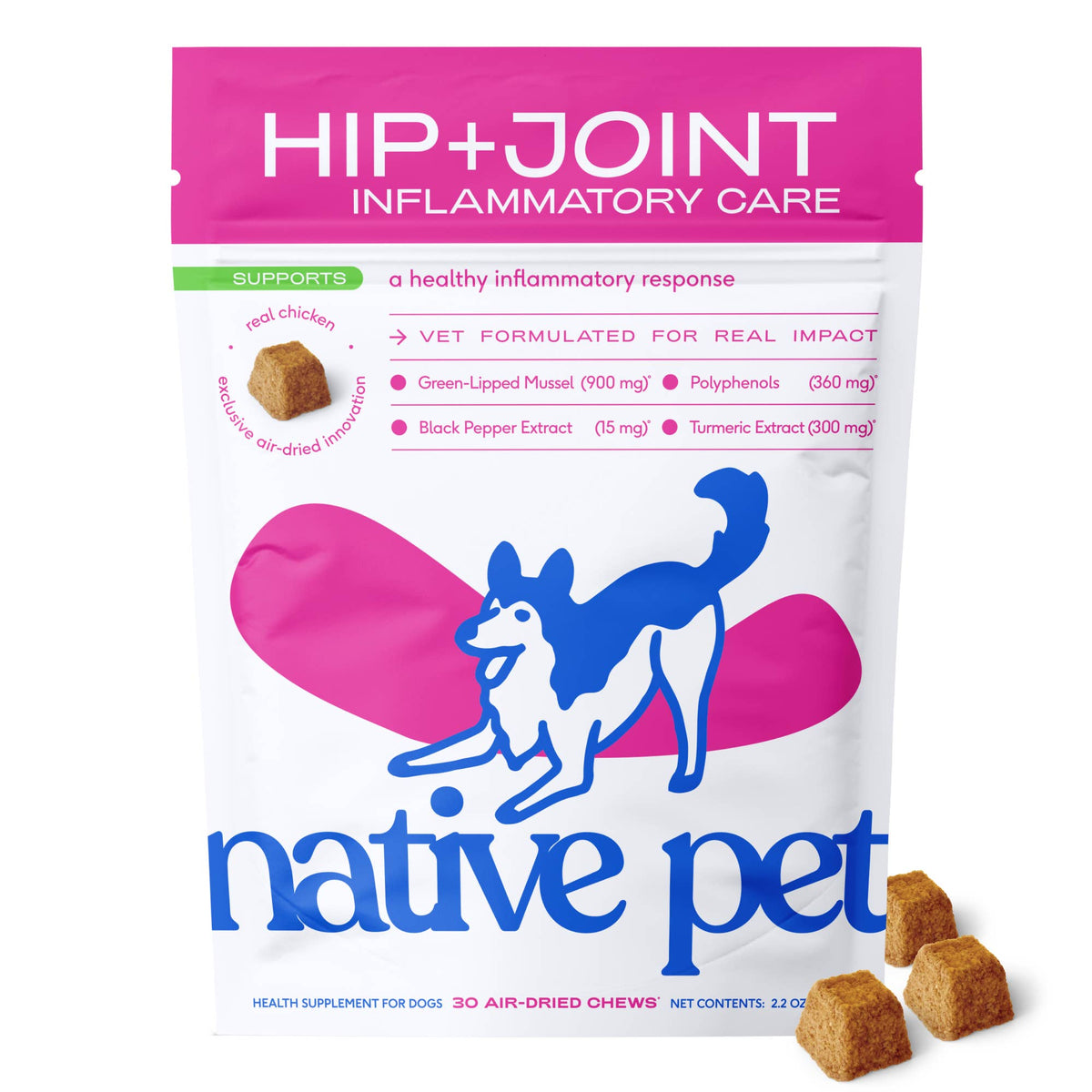 Native Pet - Hip+Joint Inflammatory Care Chews, Hip & Joint Supplement - Doglicious Bakery Bites