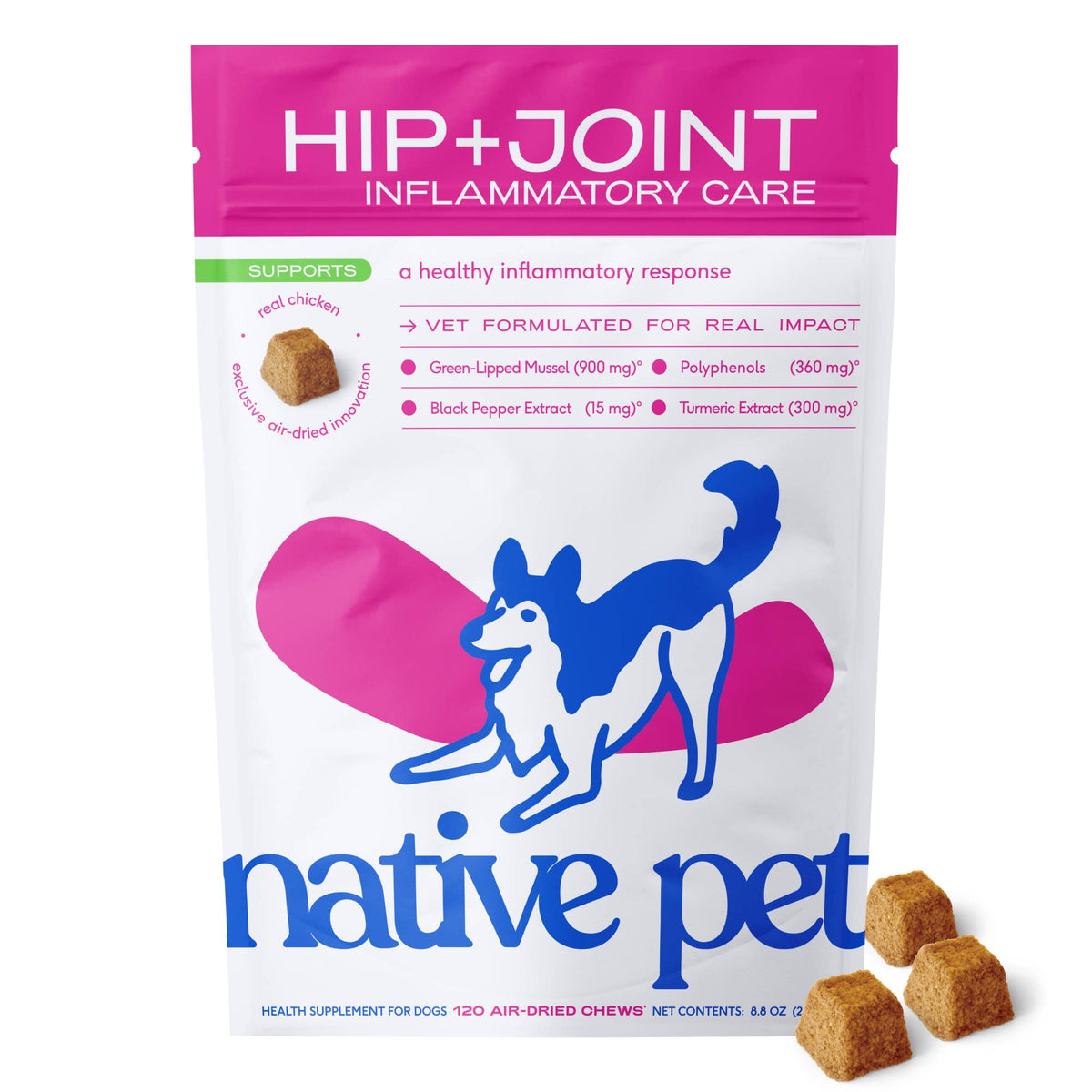 Native Pet - Hip+Joint Inflammatory Care Chews, Hip & Joint Supplement - Doglicious Bakery Bites
