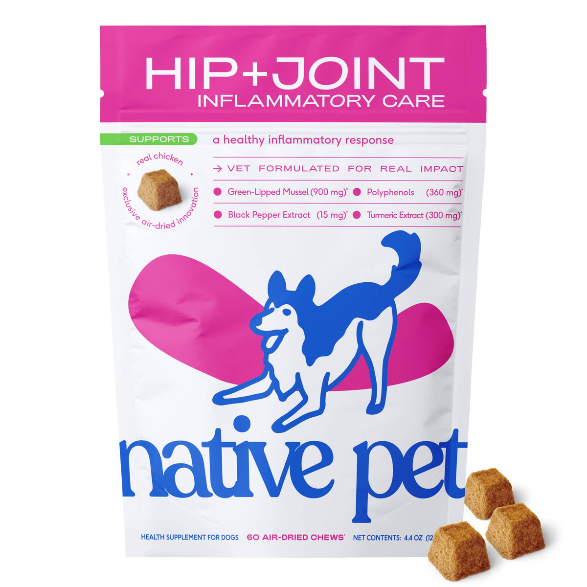 Native Pet - Hip+Joint Inflammatory Care Chews, Hip & Joint Supplement - Doglicious Bakery Bites
