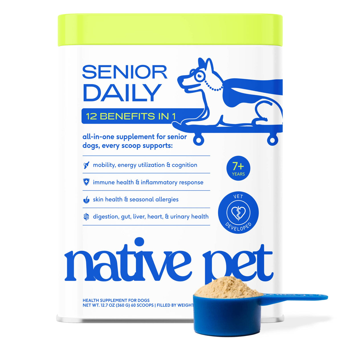Native Pet - Senior Daily 12-in-1 Multivitamin Powder Supplement for Dogs - Doglicious Bakery Bites