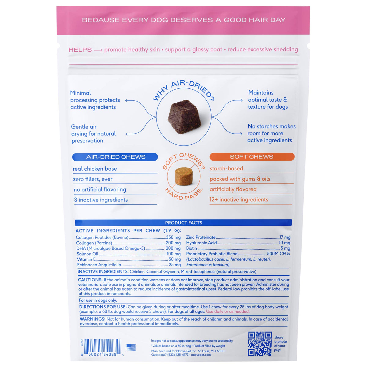 Native Pet - Skin + Coat Chews, Skin & Coat Supplement for Dogs - Doglicious Bakery Bites