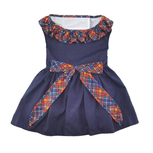 Navy Dog Dress with Plaid Ruffles - Doglicious Bakery Bites