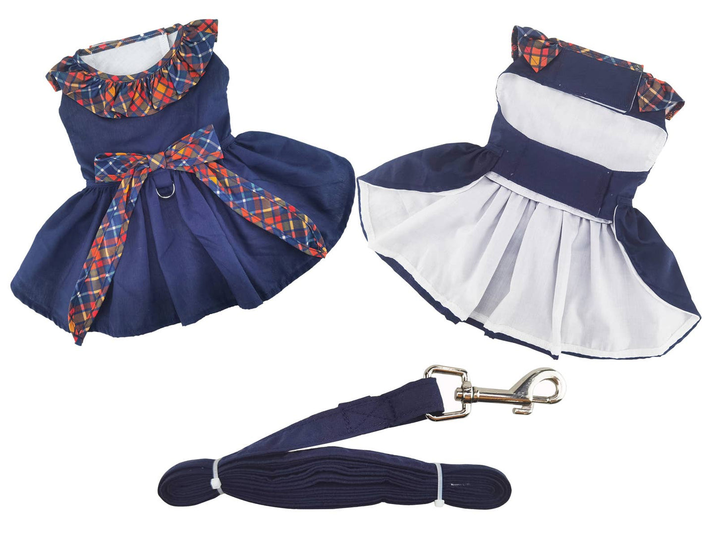 Navy Dog Dress with Plaid Ruffles - Doglicious Bakery Bites