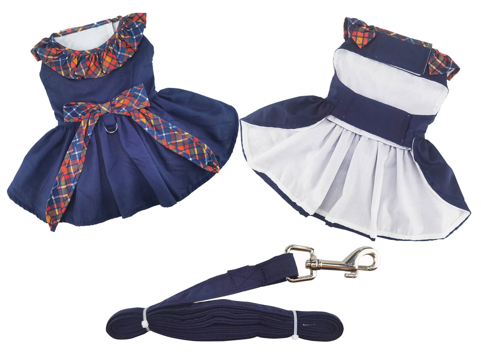 Navy Dog Dress with Plaid Ruffles - Doglicious Bakery Bites