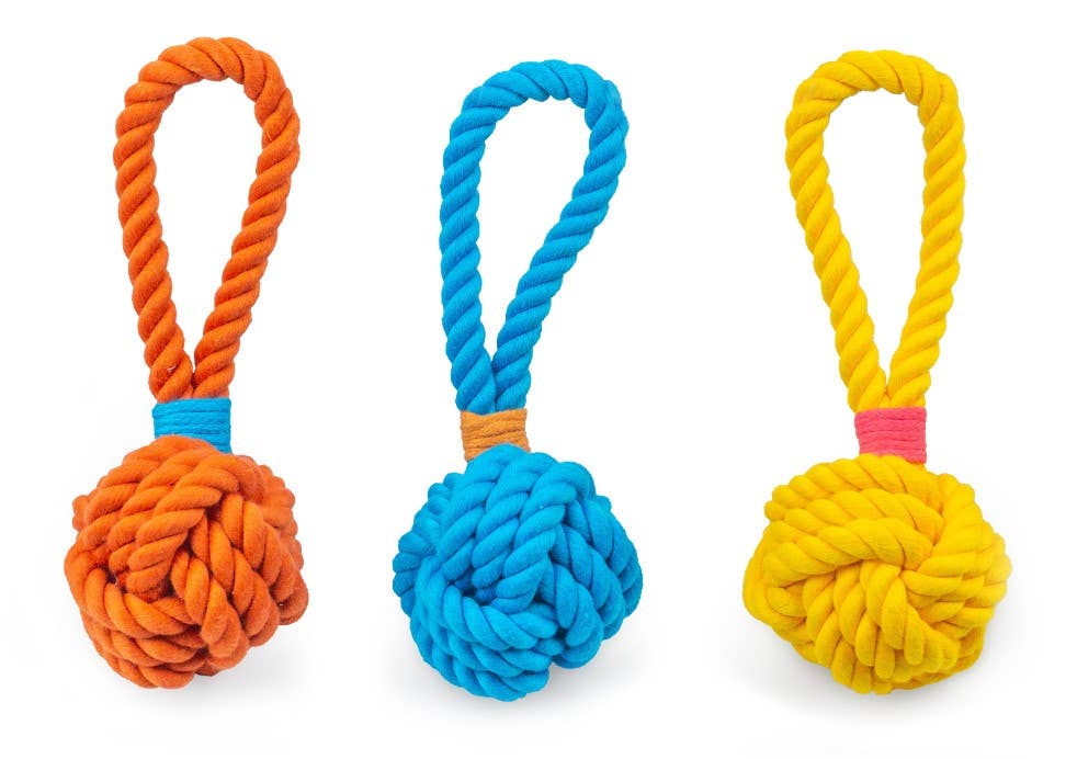 Pet Palette Distribution - ThoozyPet Ball Tug Rope Dog Toy with Handle Blue 3" - Doglicious Bakery Bites