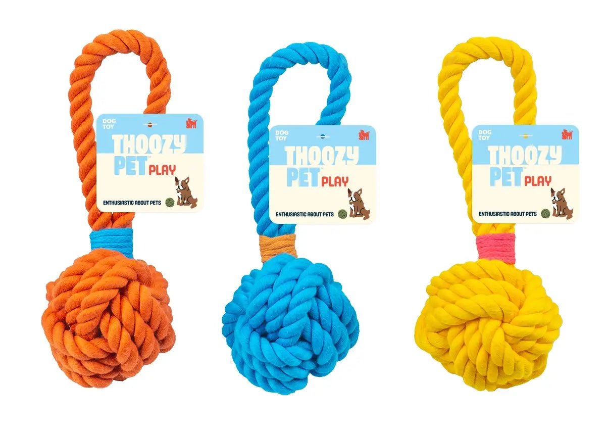 Pet Palette Distribution - ThoozyPet Ball Tug Rope Dog Toy with Handle Blue 3" - Doglicious Bakery Bites