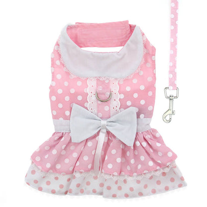 Polka Dot and Lace Dog Dress Set w/ Matching Leash - Pink - Doglicious Bakery Bites