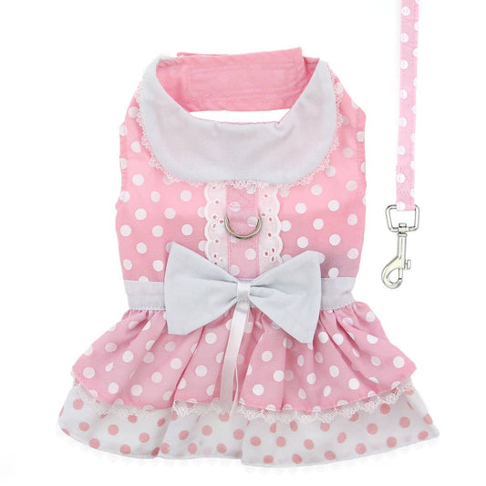 Polka Dot and Lace Dog Dress Set w/ Matching Leash - Pink - Doglicious Bakery Bites