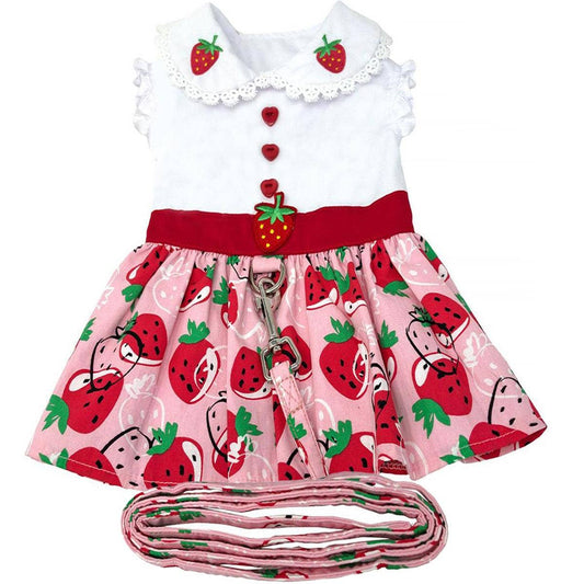 Strawberry Picnic Dog Dress w/ Matching Leash - Doglicious Bakery Bites
