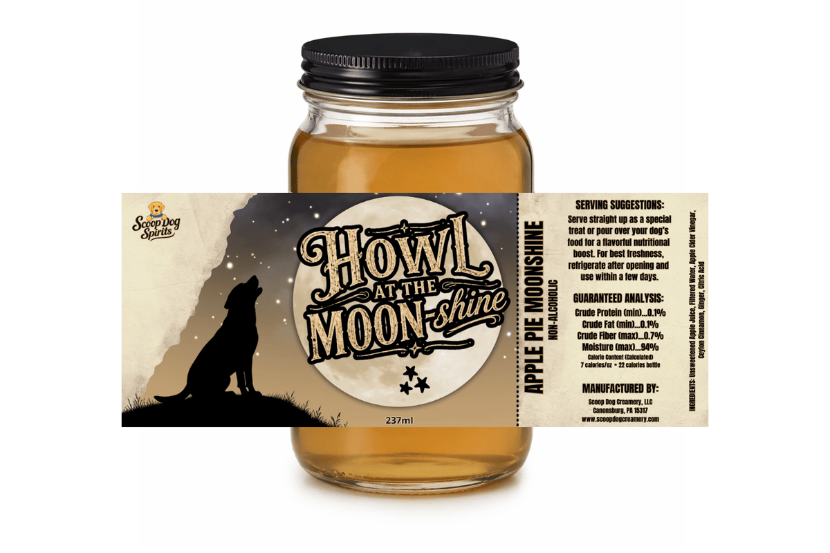 The Scoop Dog Canine Creamery - Howl at the MOON-shine – Non-Alcoholic Apple Pie “Moonshine” - Doglicious Bakery Bites