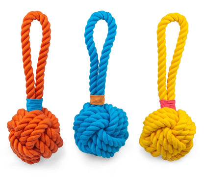 Thoozy Pet Ball Tug Rope Dog Toy with Handle Yellow 5" - Doglicious Bakery Bites
