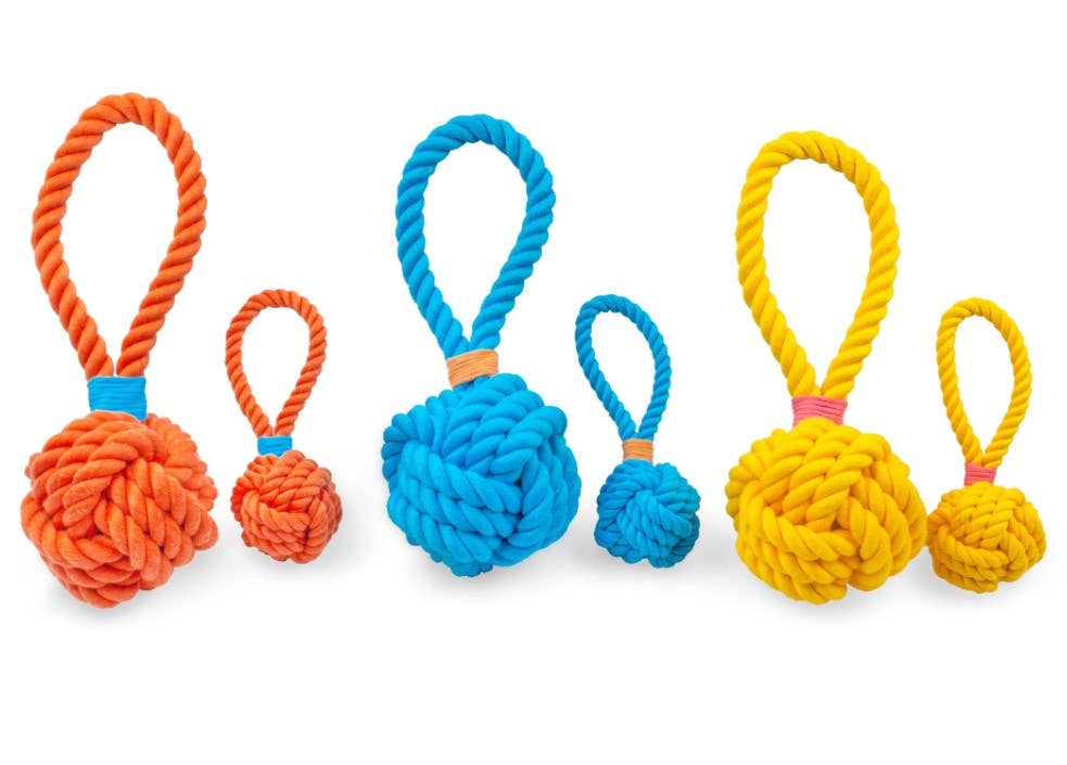 Thoozy Pet Ball Tug Rope Dog Toy with Handle Yellow 5" - Doglicious Bakery Bites