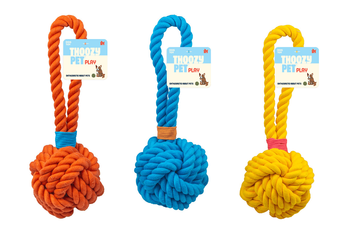 Thoozy Pet Ball Tug Rope Dog Toy with Handle Yellow 5" - Doglicious Bakery Bites
