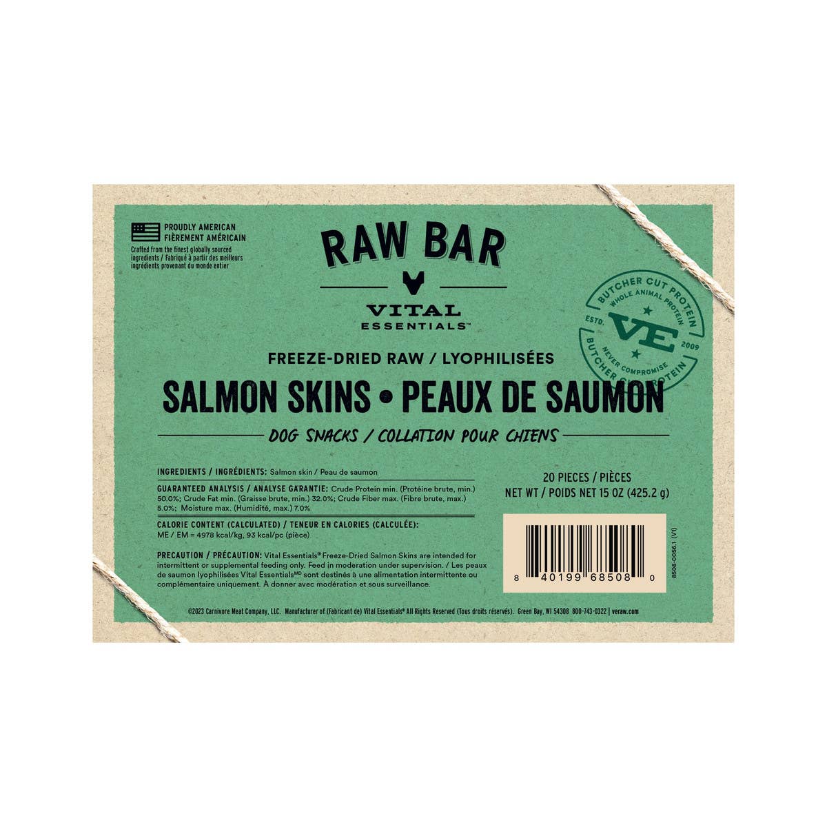 Vital Essentials RAW BAR FD Raw Salmon Skins 20 pcs - Doglicious Bakery Bites