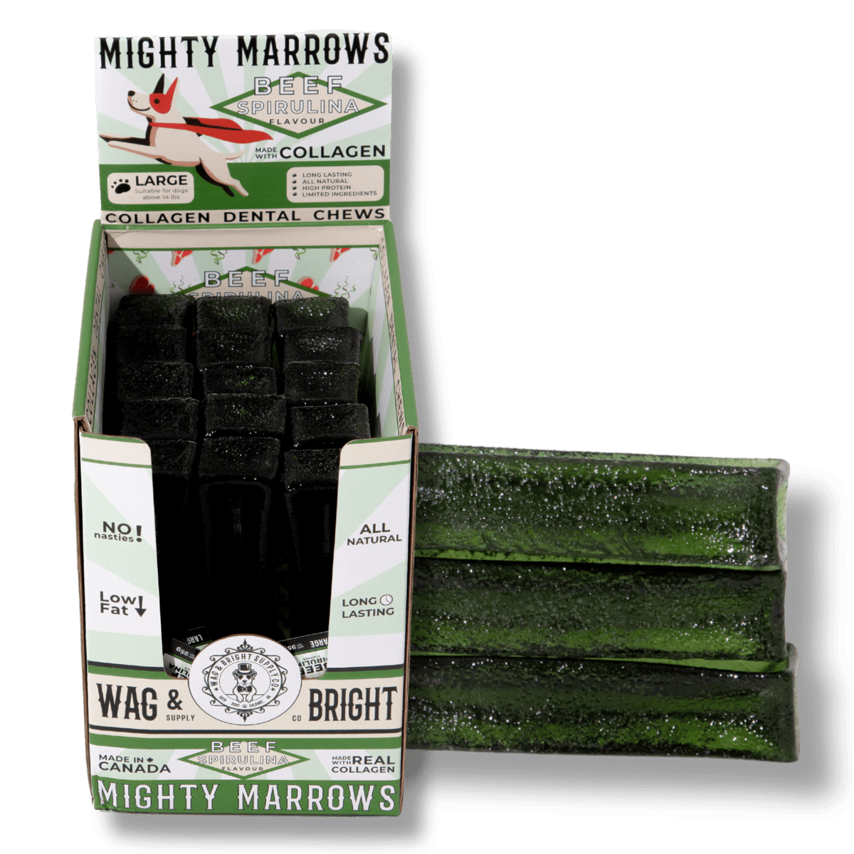 Wag & Bright Supply Co. - Mighty Marrows Collagen Dental Chew- Spirulina Beef- 3 Sizes - Doglicious Bakery Bites