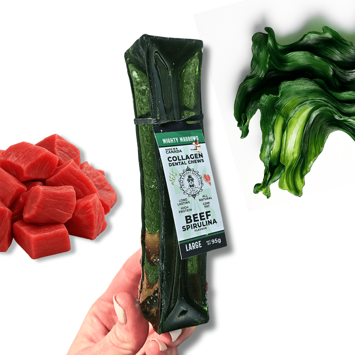 Wag & Bright Supply Co. - Mighty Marrows Collagen Dental Chew- Spirulina Beef- 3 Sizes - Doglicious Bakery Bites