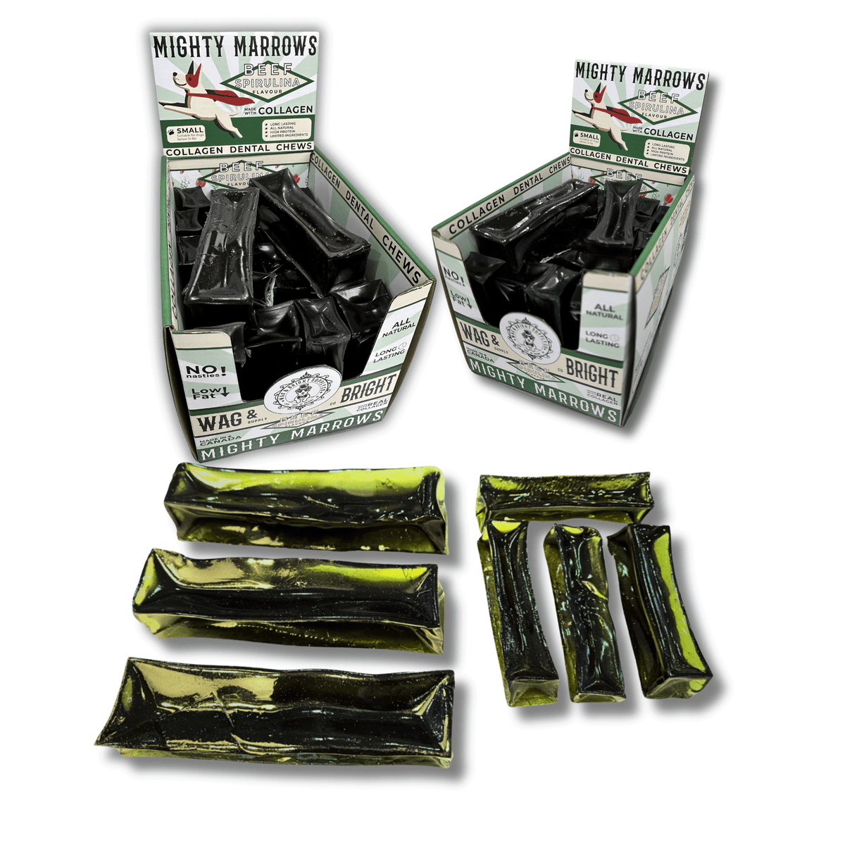 Wag & Bright Supply Co. - Mighty Marrows Collagen Dental Chew- Spirulina Beef- 3 Sizes - Doglicious Bakery Bites