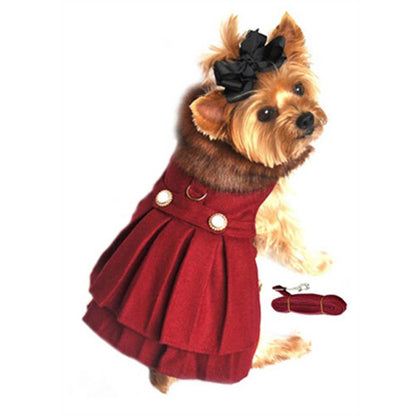Wool Fur - Trimmed Dog Harness Coat - Burgundy - Doglicious Bakery Bites