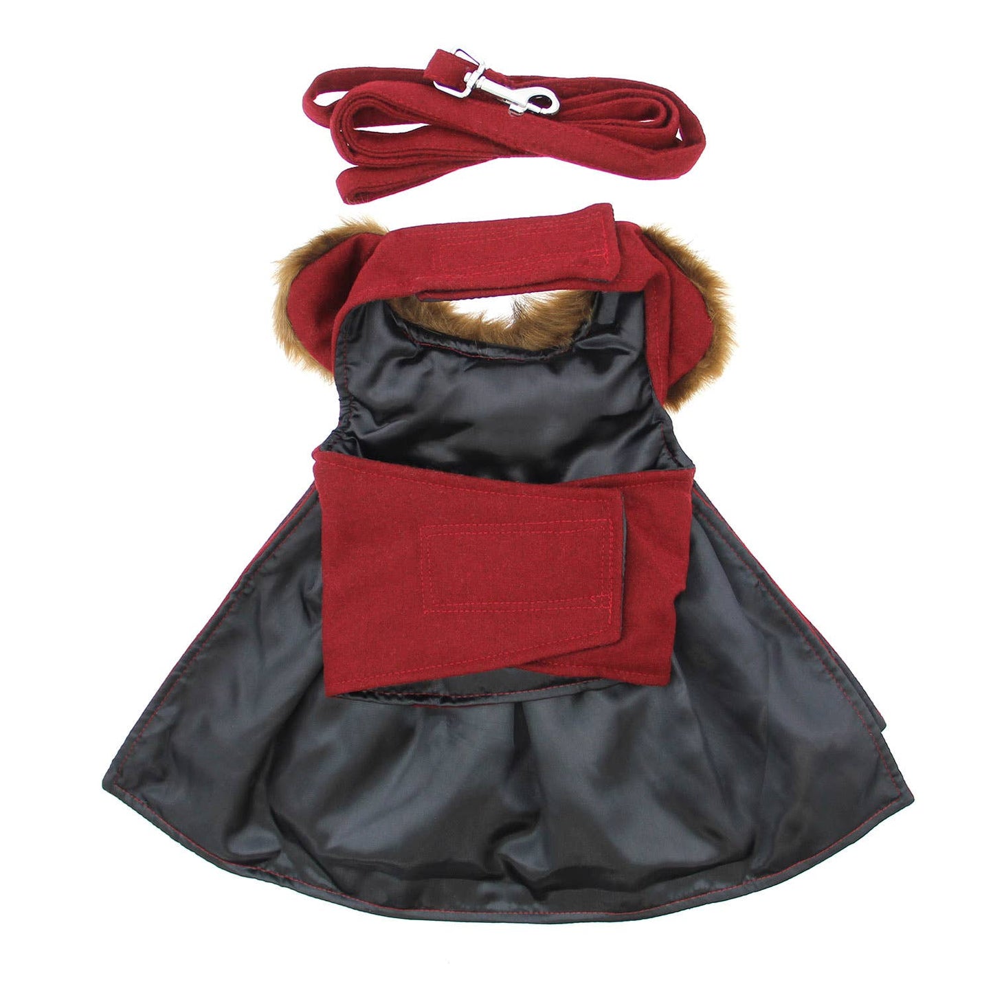 Wool Fur - Trimmed Dog Harness Coat - Burgundy - Doglicious Bakery Bites