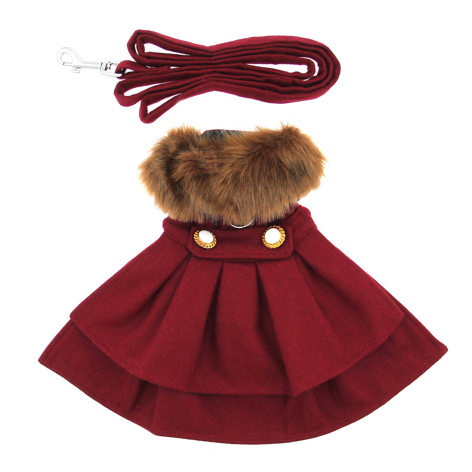 Wool Fur - Trimmed Dog Harness Coat - Burgundy - Doglicious Bakery Bites