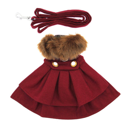 Wool Fur - Trimmed Dog Harness Coat - Burgundy - Doglicious Bakery Bites