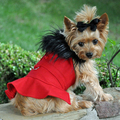 Wool Fur - Trimmed Dog Harness Coat - Red - Doglicious Bakery Bites