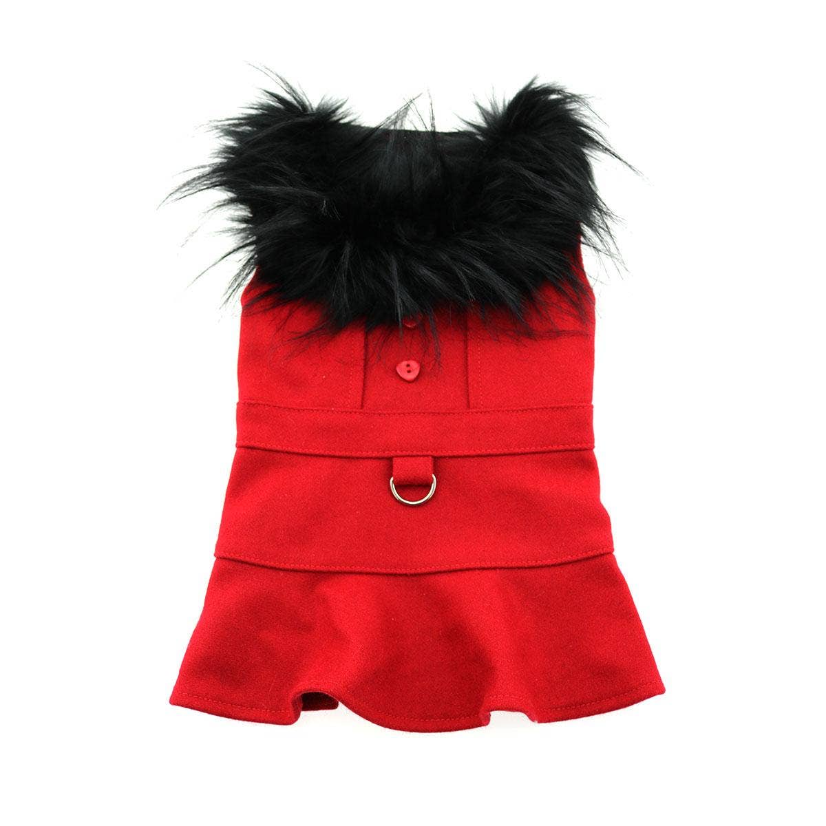 Wool Fur - Trimmed Dog Harness Coat - Red - Doglicious Bakery Bites