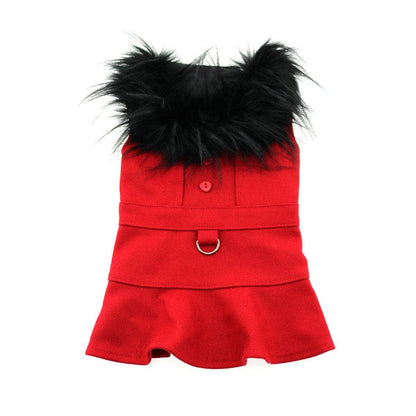 Wool Fur - Trimmed Dog Harness Coat - Red - Doglicious Bakery Bites
