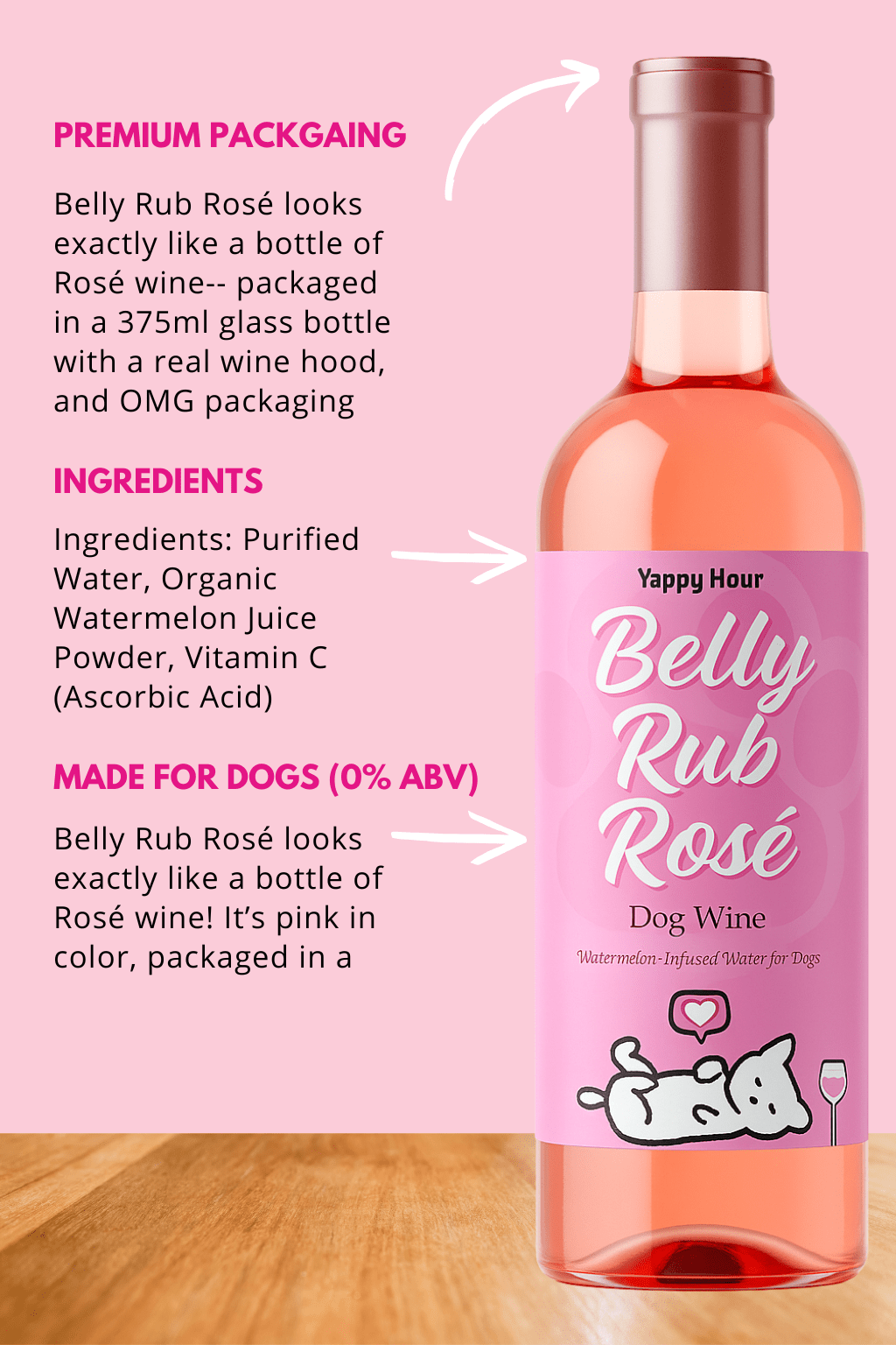 Yappy Hour - Belly Rub Rosé Dog Wine | 6ct | Watermelon - Doglicious Bakery Bites